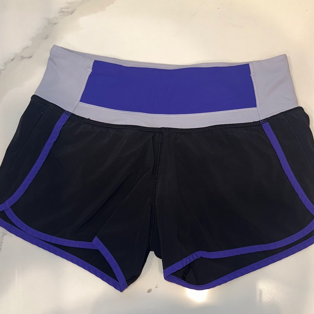 Women's Black and Purple Athletic Shorts 4 inch
